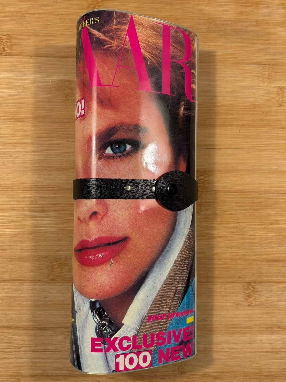 Vintage Magazine Cover Clutch with Black Leather Strap